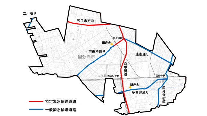（参考図）緊急輸送道路指定図（国分寺市）