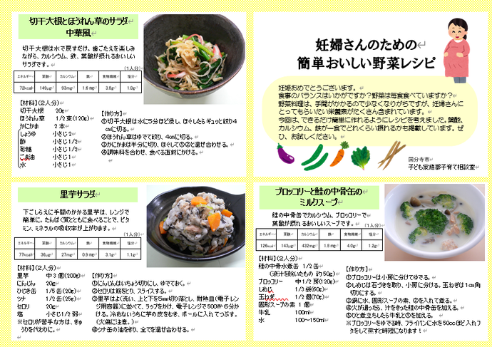 妊婦さんのための簡単おいしい野菜レシピ（表）