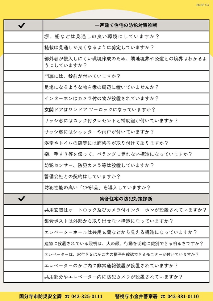 防犯診断チェックリスト裏