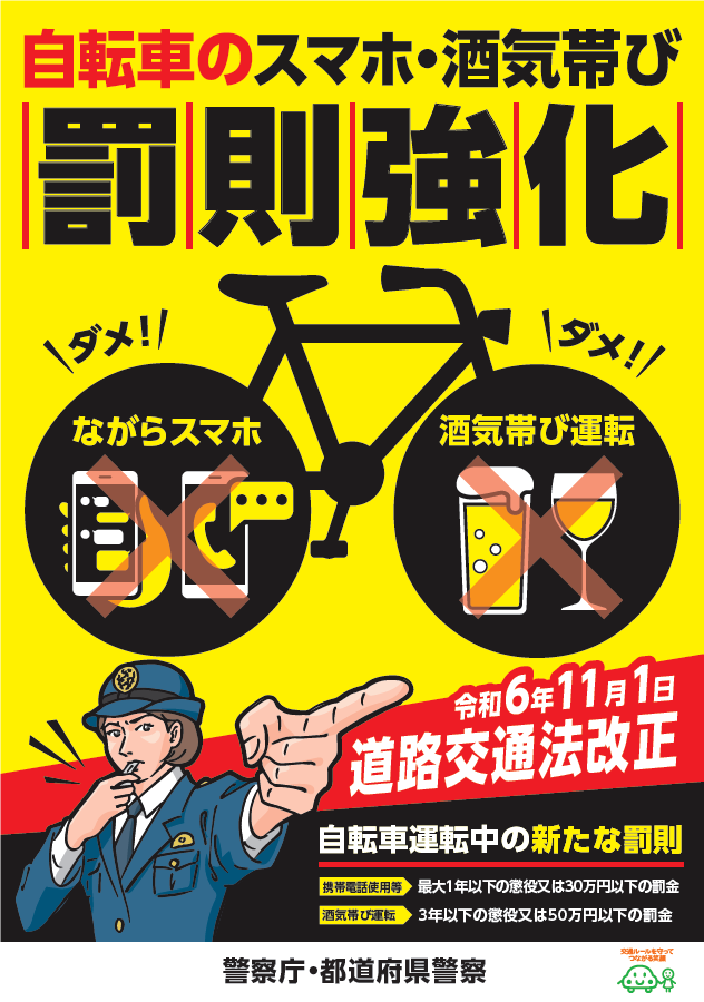 自転車のスマホ・酒気帯び罰則強化チラシ